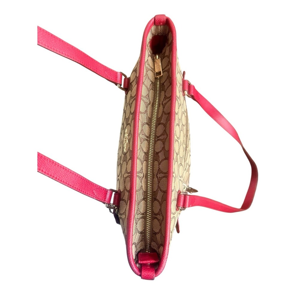 Coach Signature Coated Canvas and Red Leather Trim Purse Tote Gold Hardware - Picture 9 of 16